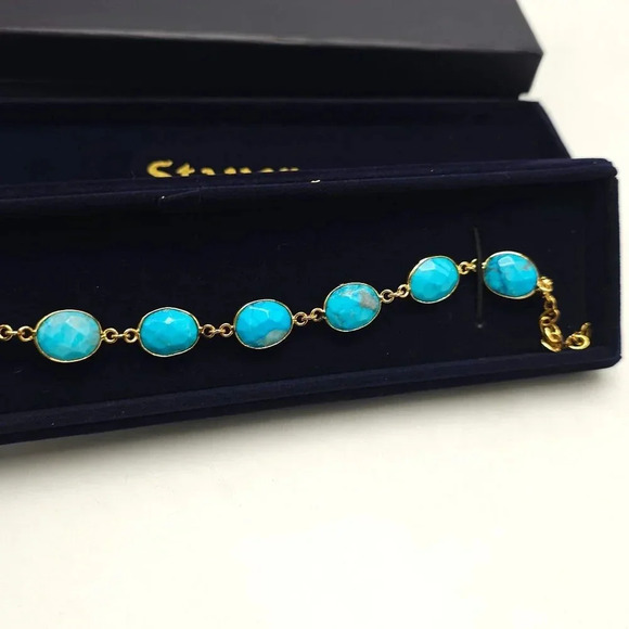 Stauer Eterno Bracelet With Blue Turquoise In Velvet Box 9.5 Total Length - Picture 2 of 8
